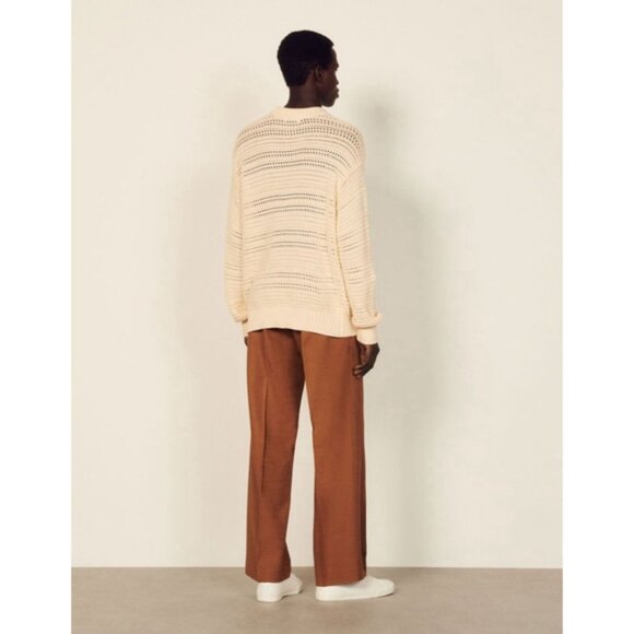 Sandro Paris Mens L Openwork Knit Cotton Sweater Designer Luxury Menswear - Picture 4 of 11